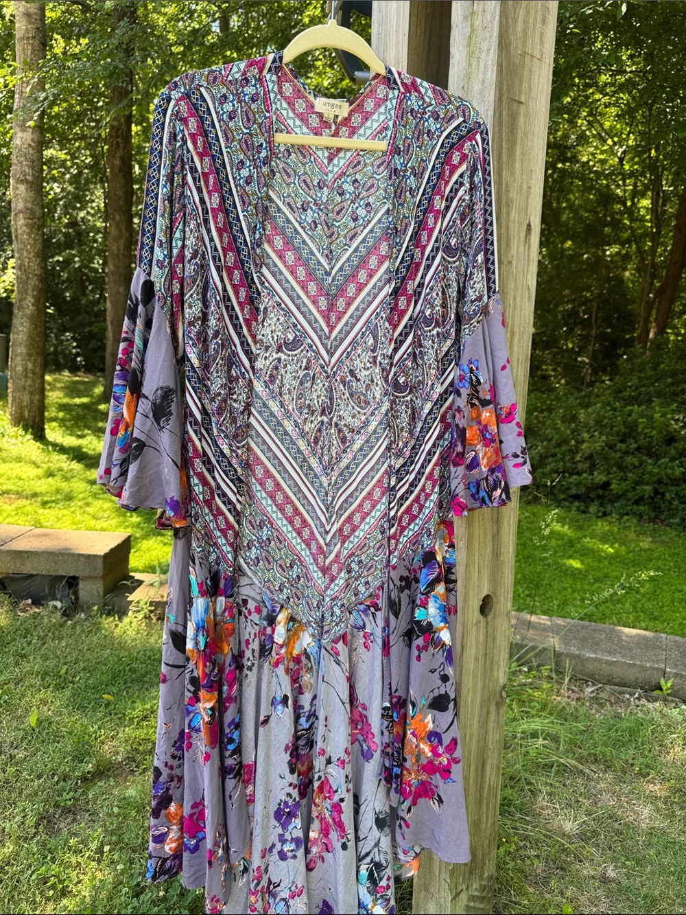 Umgee Pink and White Boho Patterned open front kimono